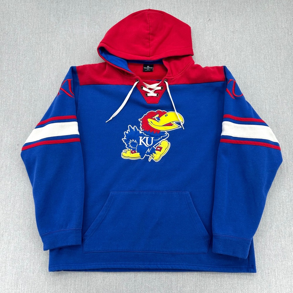 Kansas Jayhawks Hockey Hoodie Men's XXL Blue Lace Up Colosseum NCAA